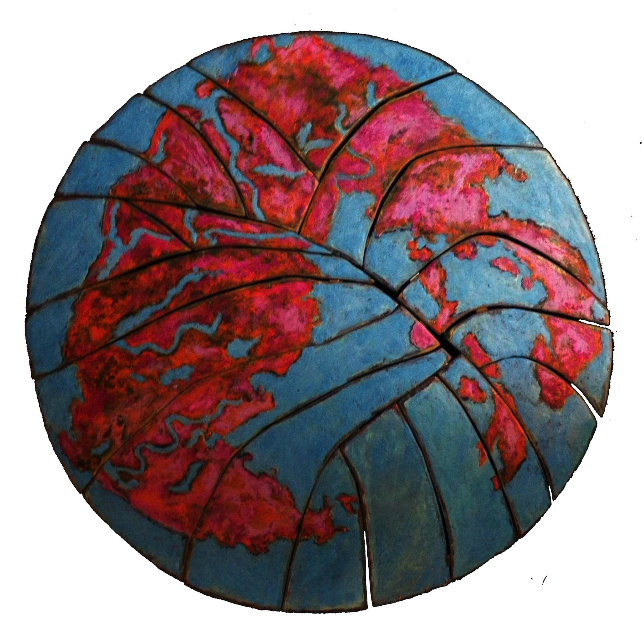 Pangea - 2022, 32" Diameter, Encaustic on Wood, $3000