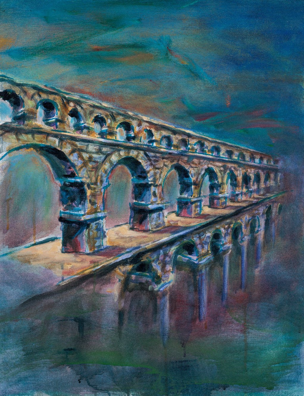 Pont du Gard, France - 30” x 24”,  Acrylic on Canvas, $1200