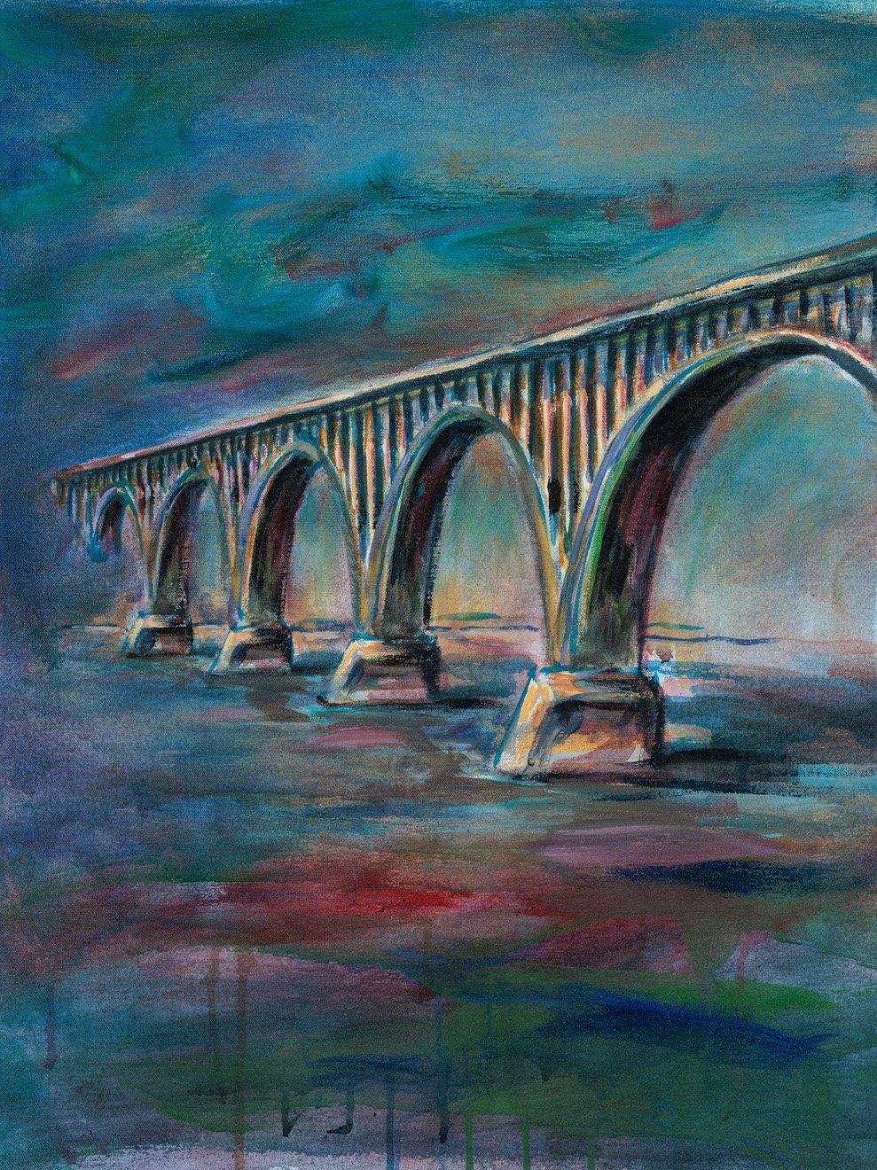 Hugh John Flemming Bridge, Hartland, NB - 30” x 24”,  Acrylic on Canvas, $1200