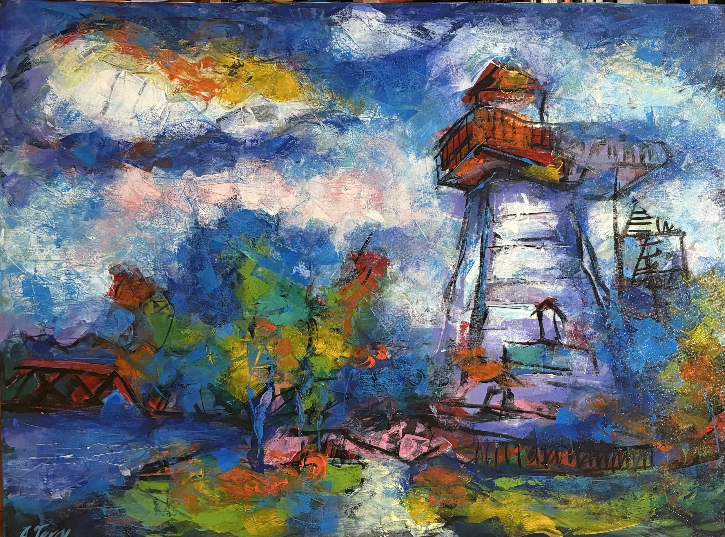 Lighthouse , 30" x 24", acrylic on canvas.