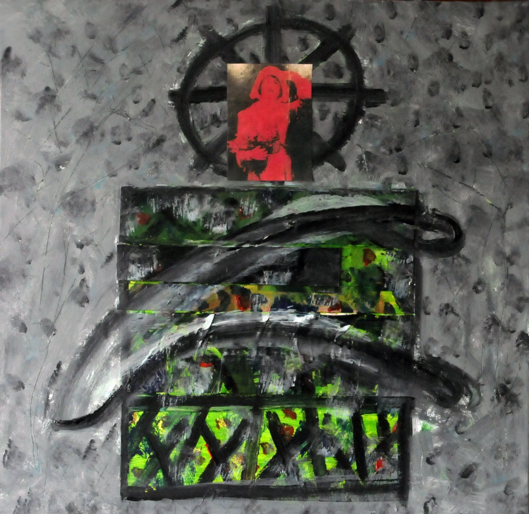 XXXXXX (Evangeline in Red) mixed media on canvas, 24"x 24", $2600