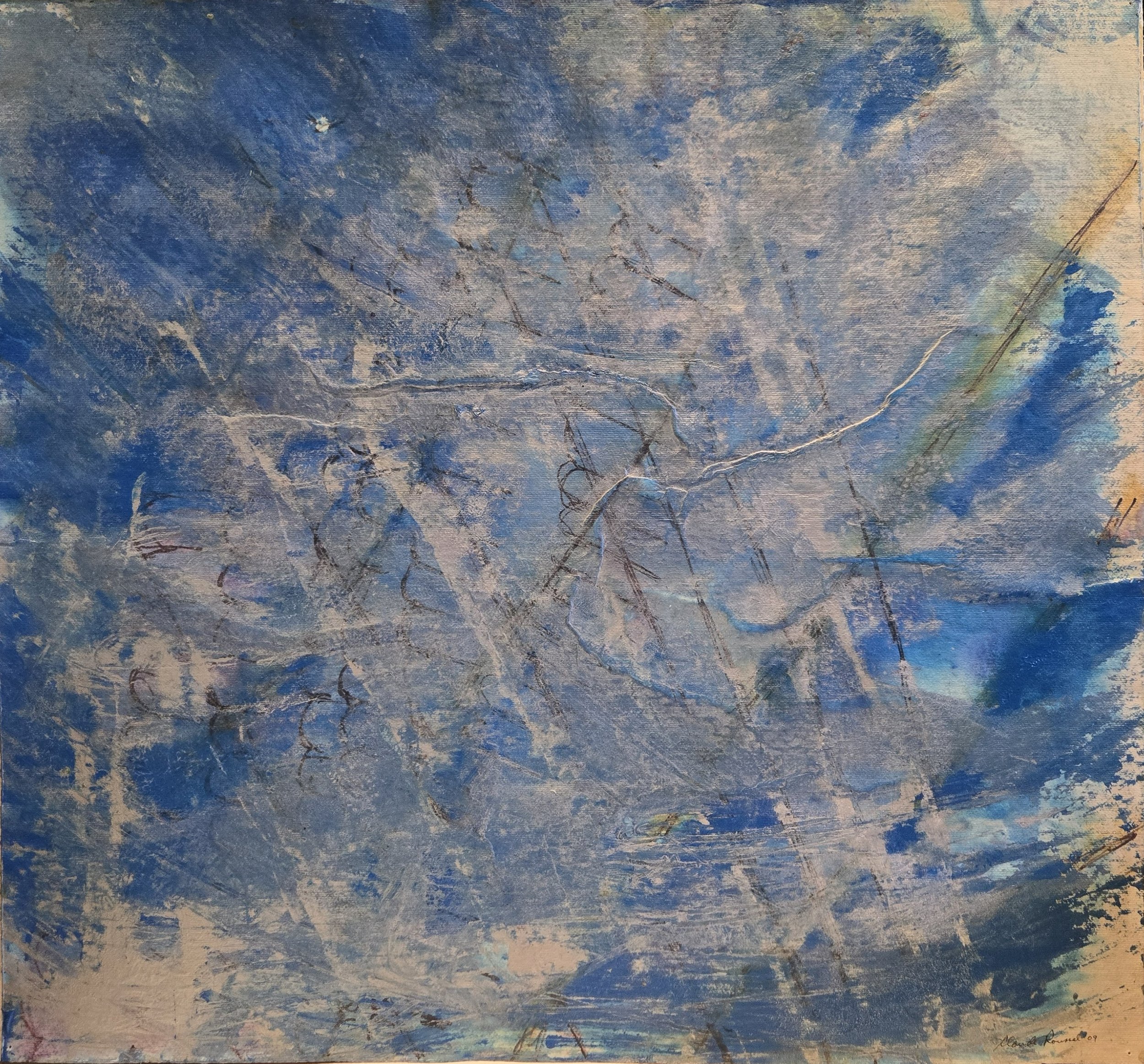 Envol, Flight n. 4, 28" x 31", Techniques mixtes (fusain, peinture acrylique) sur papier épais