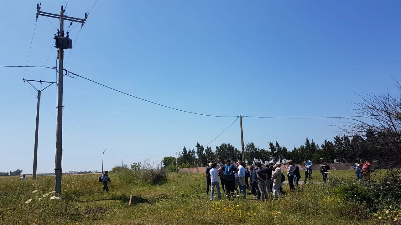 Выезд в поле для обзора примеров опасных вышек линий электропередачи во время двухдневного семинара в Рабате.