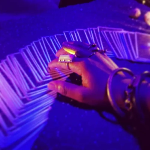 Jameela at her Tarot table