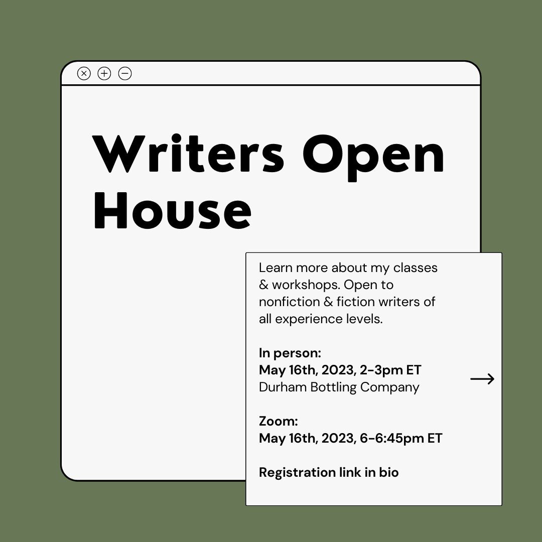 If you're a writer of fiction or nonfiction who has been following my Instagram account and thinking that you'd like to join this creative community I am building, here's a reminder that I am hosting two Open Houses on May 16th. 

These Open Houses a