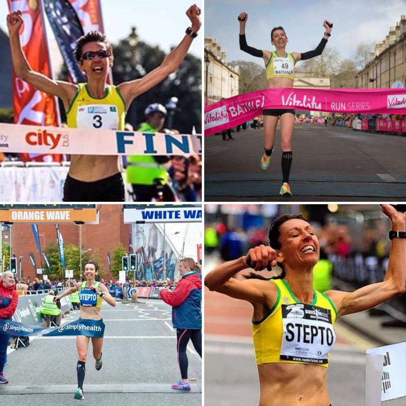 Emma winning half marathons in Plymouth, Bath and Bristol
