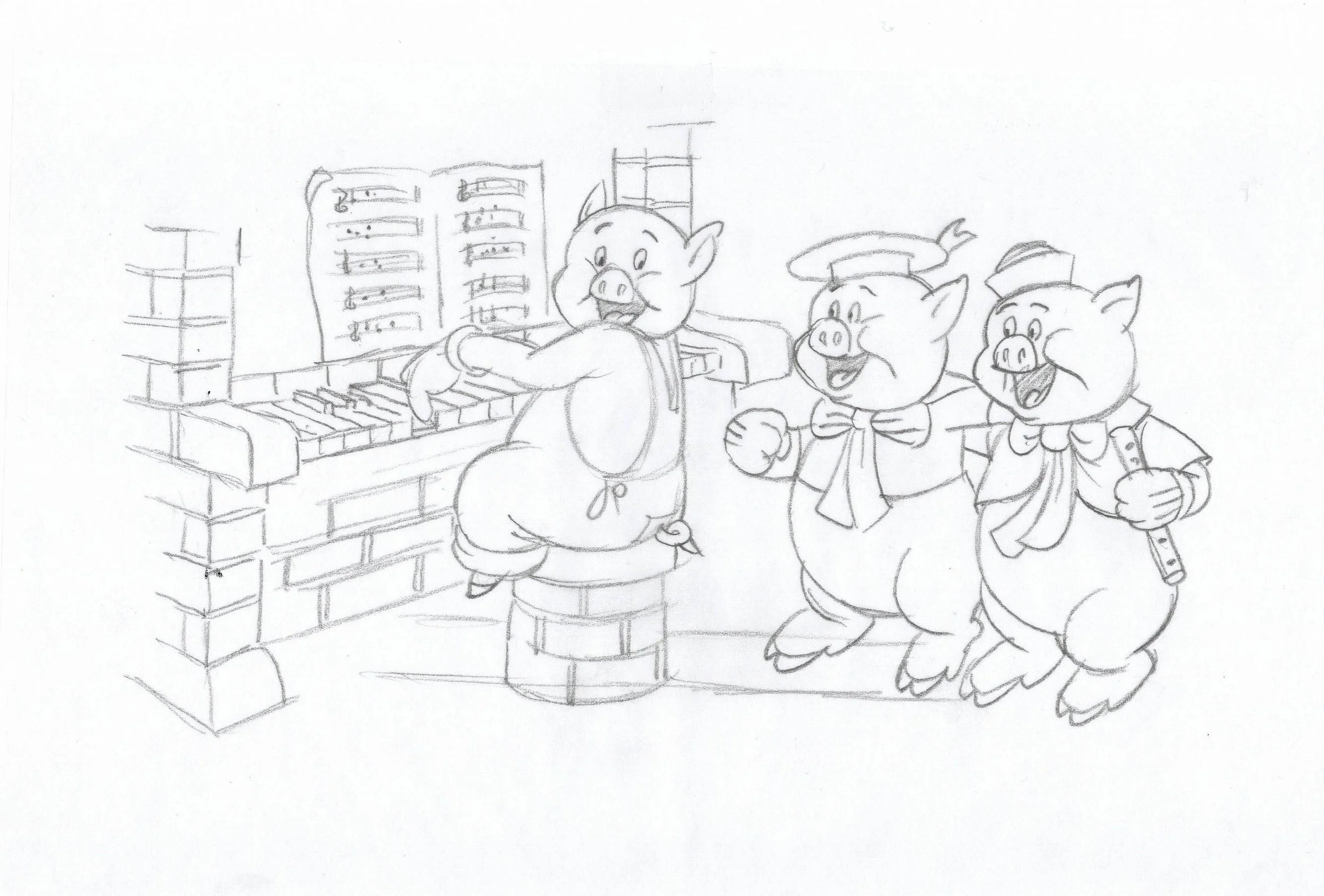 "Walt's Imagination- Three Pigs" Book Final Layout Drawing
