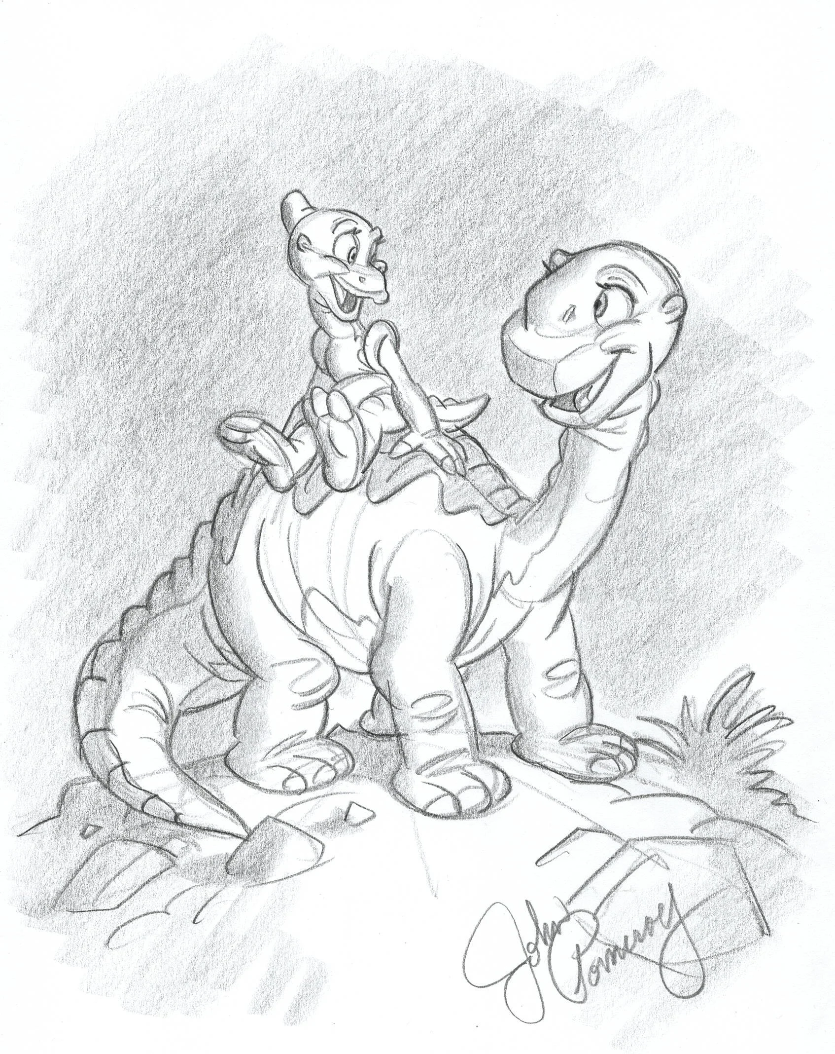 "Littlefoot and Ducky" Full Figure Drawing