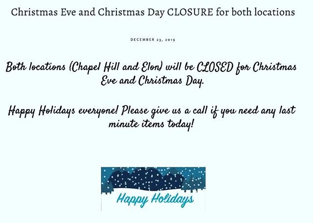 Closed for 12/24 and 12/25 ! Come grab some food for the holiday!