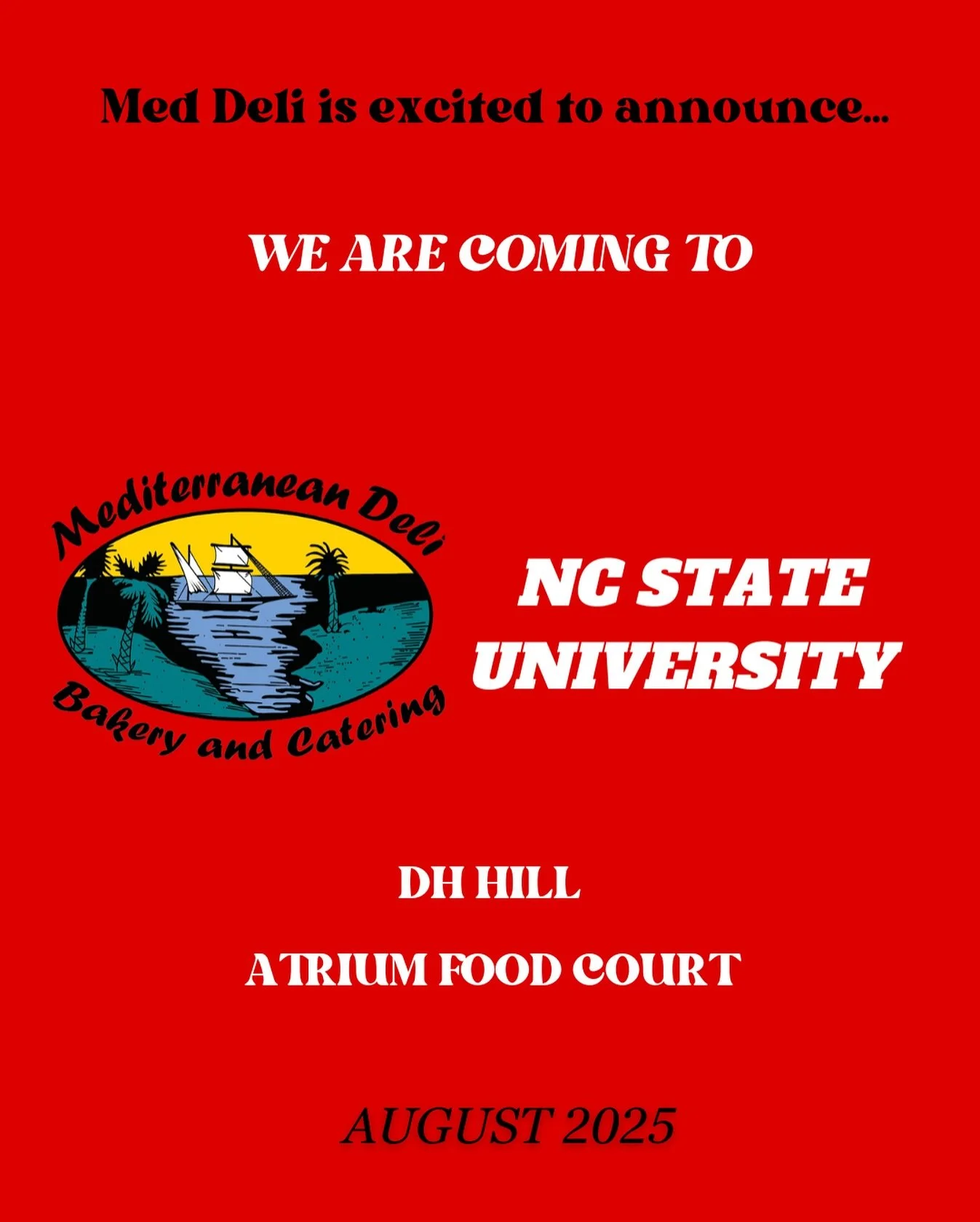 Hey NC State! Med Deli is coming to the Atrium!
We&rsquo;re so excited to join campus life and bring our fresh Mediterranean flavors to the Wolfpack community. See you in August &mdash; we can&rsquo;t wait to serve you ❤️🐺🥙 

https://www.newsobserv