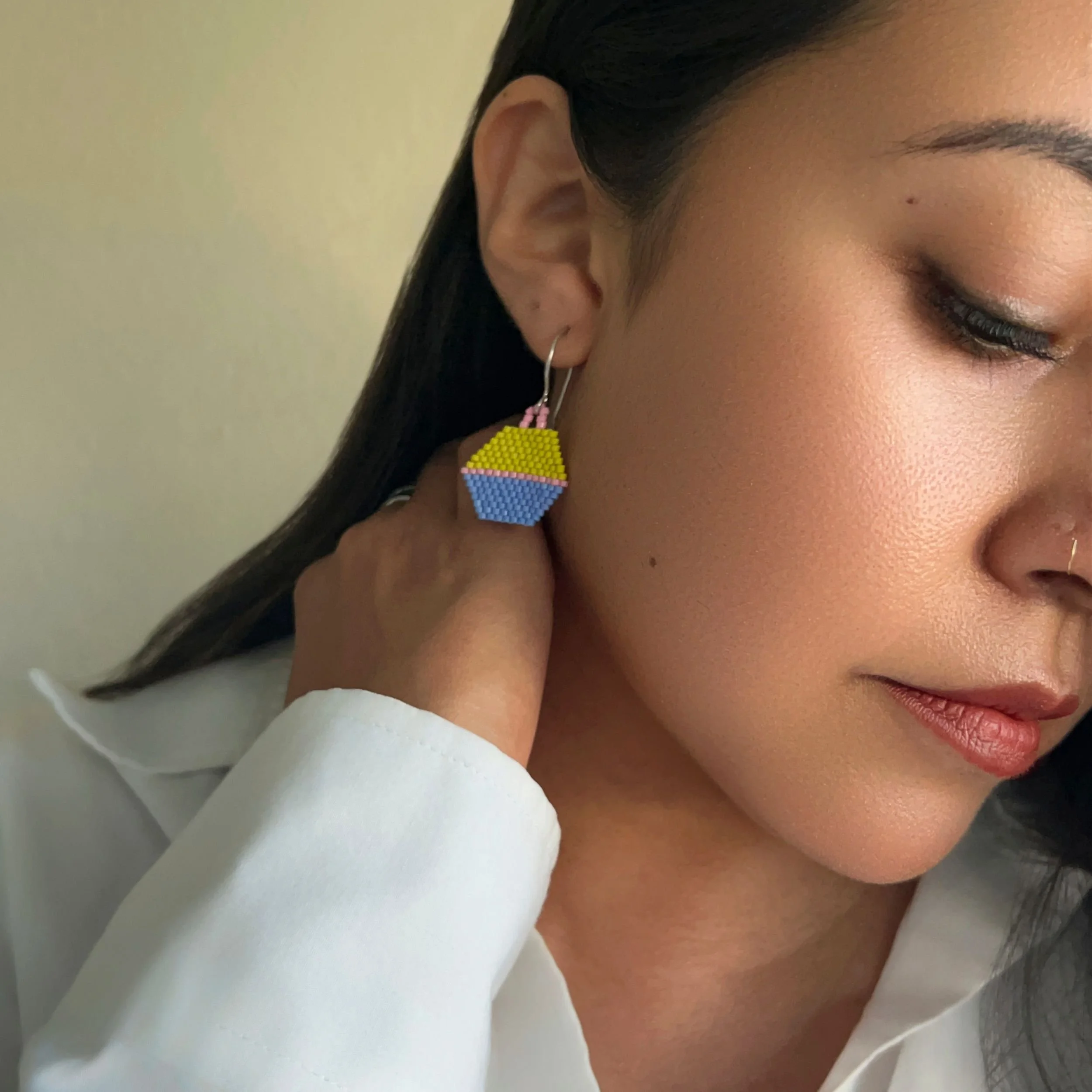 geo-joy-earrings-small-hexagon-blue-chartreuse-pink-handmade-3