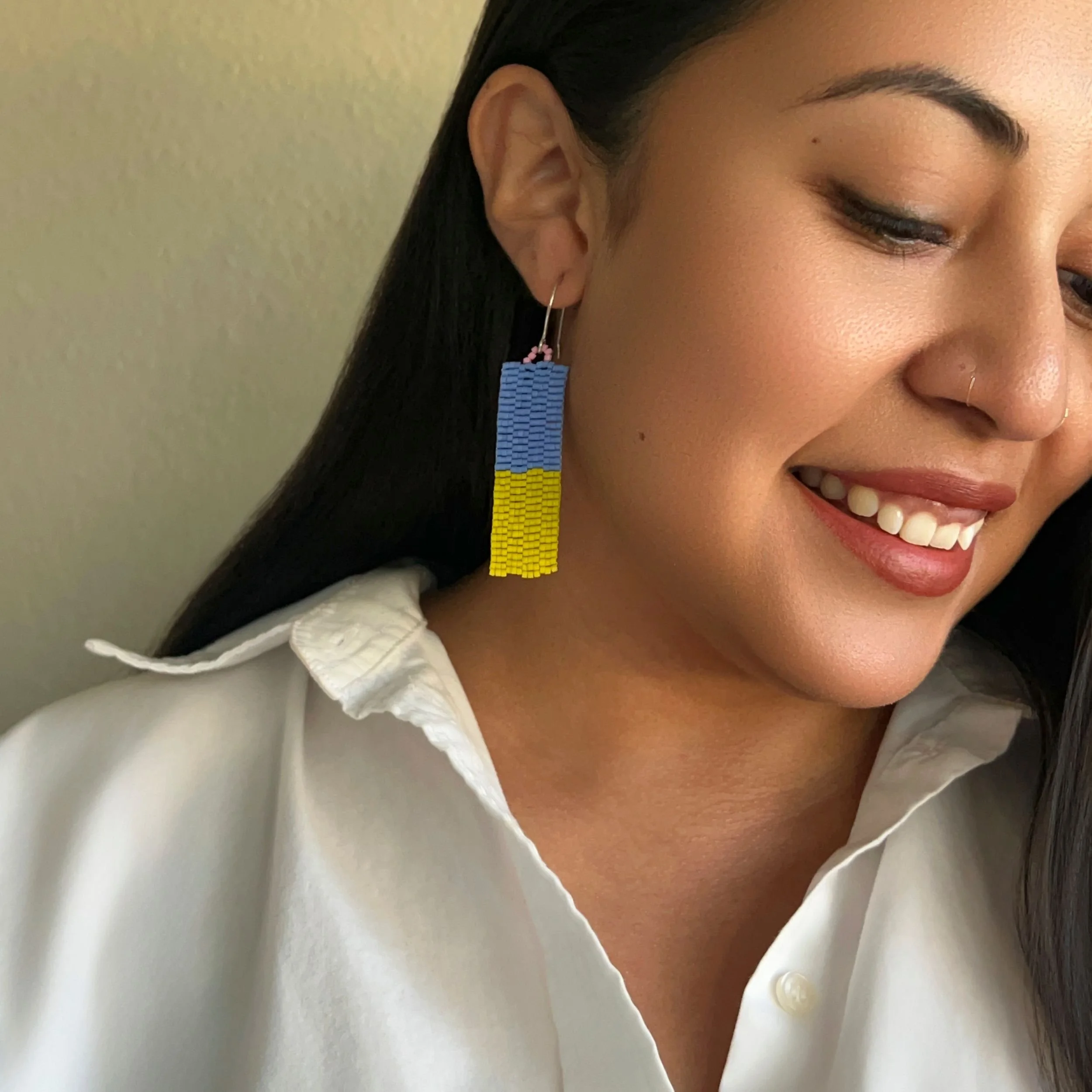 geo-joy-earrings-long-blue-chartreuse-pink-beaded-jewelry