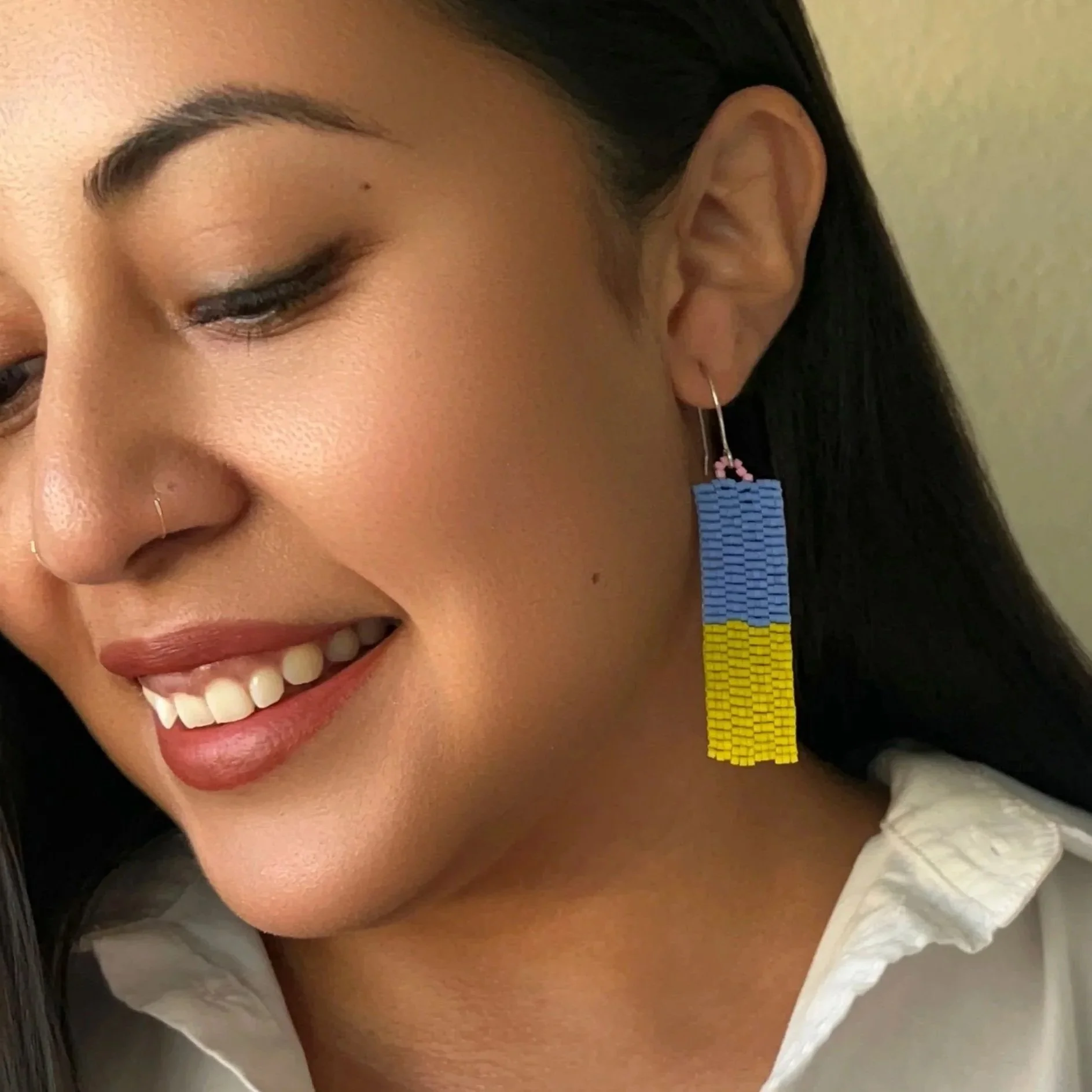 Geo Joy Earrings – Long Blue & Chartreuse Handmade Jewelry