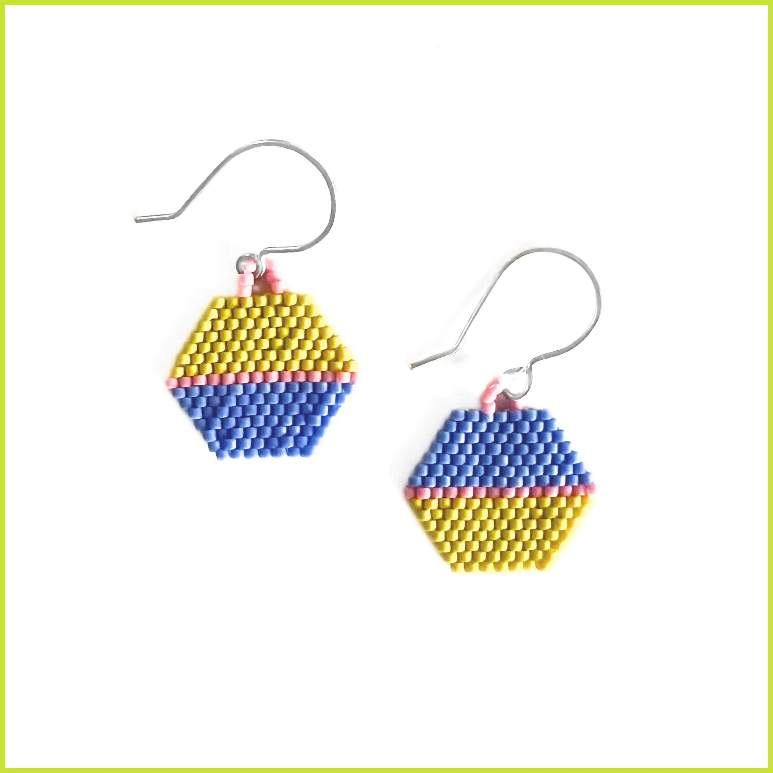 geo-joy-earrings-small-hexagon-blue-chartreuse-pink-handmade