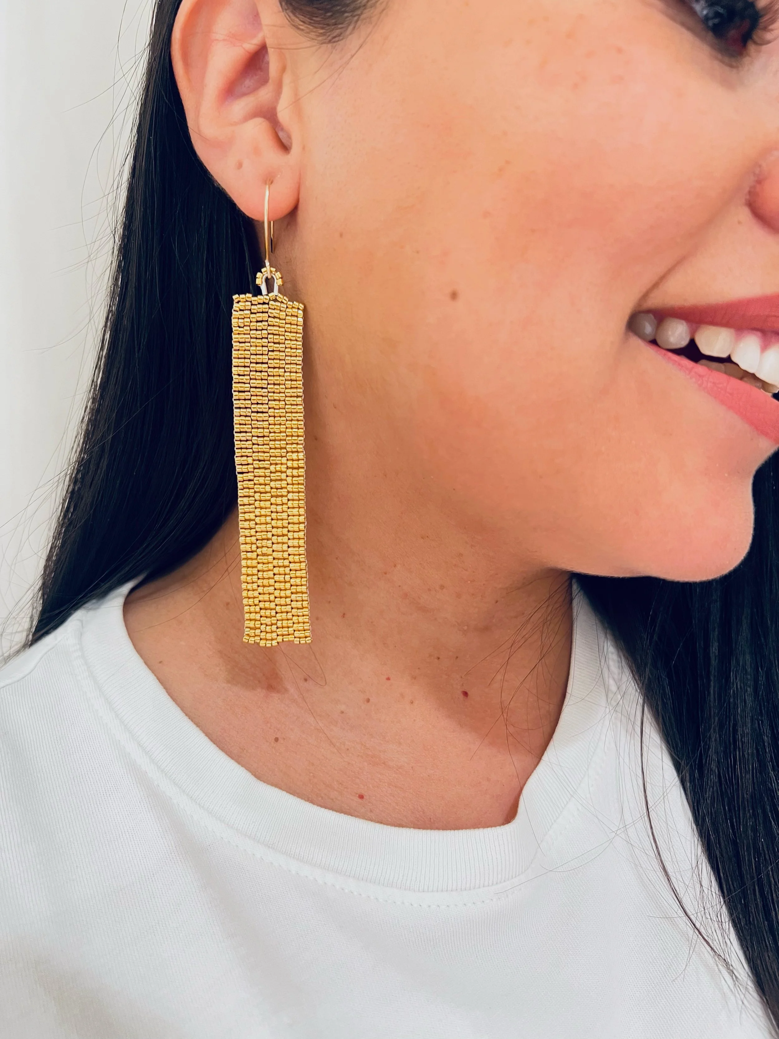 Diosa Radiance Long Gold Dangle Earrings – Handcrafted with 24K Gold & Glass Beads1.JPG