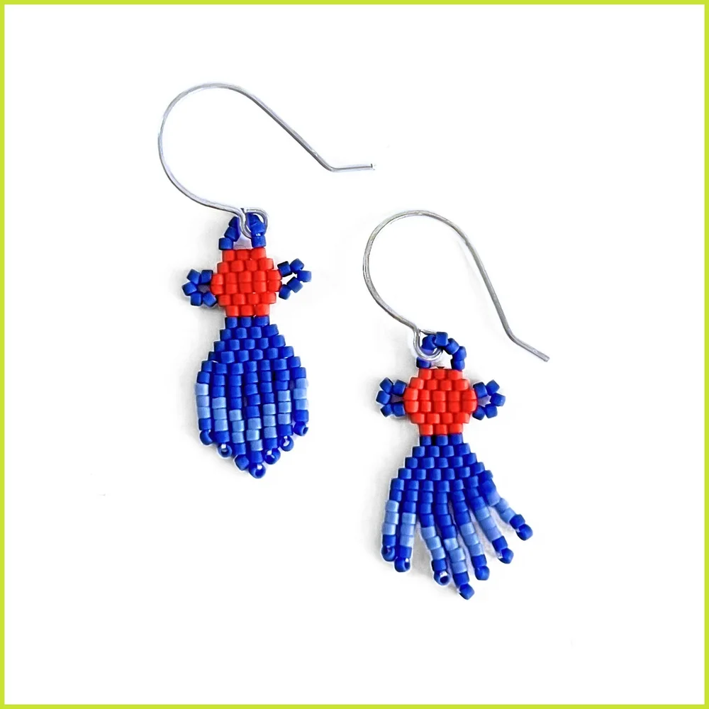 Blue & Red Sun Beaded Earrings | Handmade Bright Jewelry Lys Santamaria Blue & Red Sun Beaded Earrings | Handmade Bright Jewelry Lys Santamaria