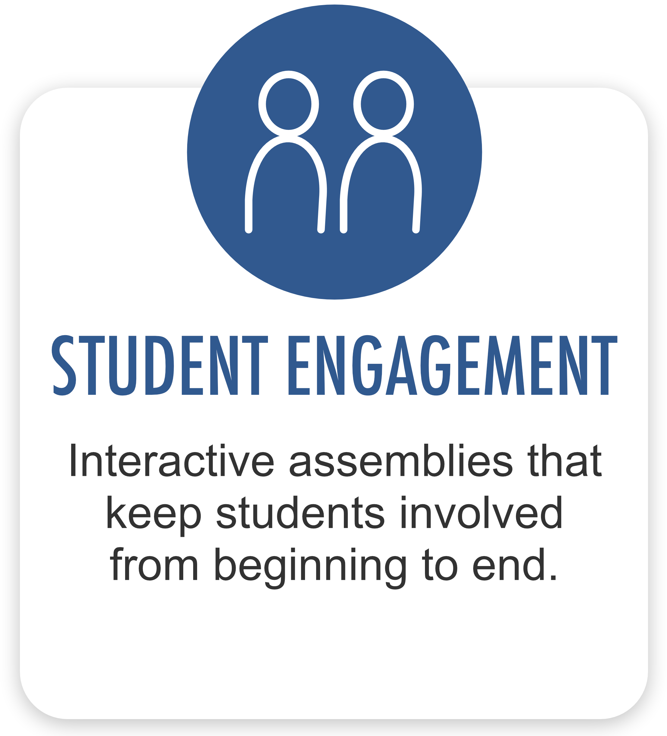 Icon of two white human figures inside a dark blue circle, representing student engagement.
