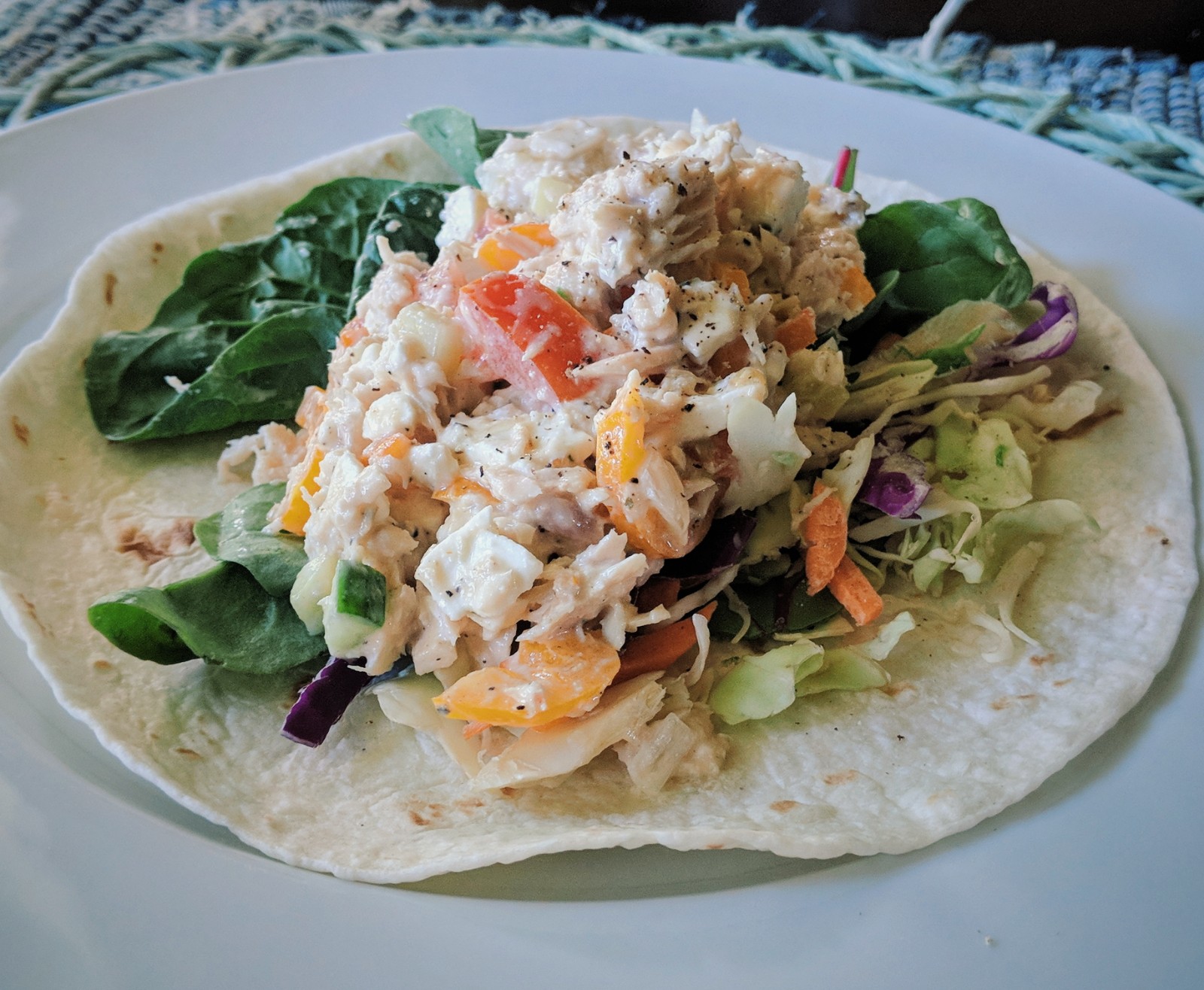 Tortilla for extra carbs to keep you fuller longer, depending on your goals.