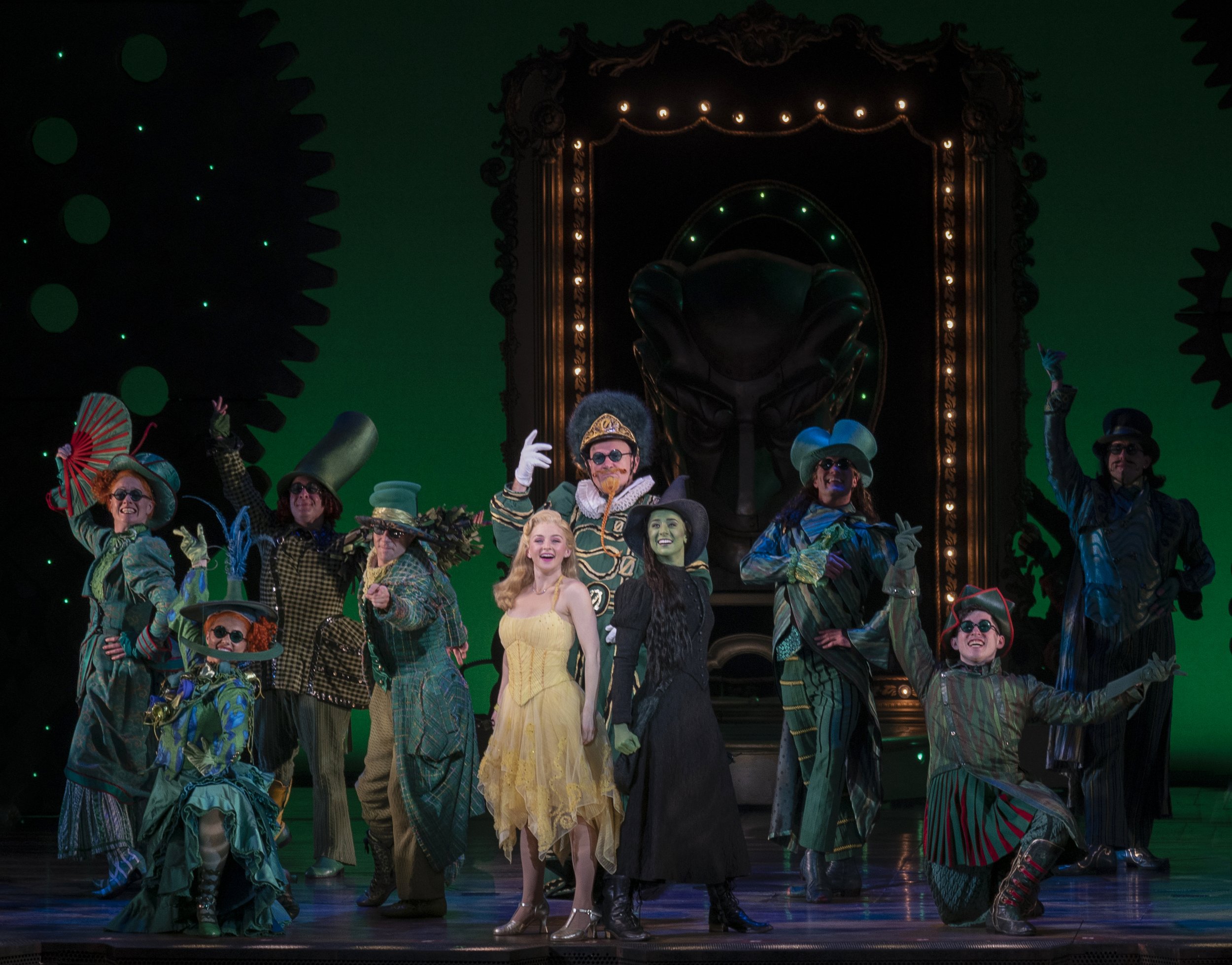 Jennafer Newberry as Glinda and Lissa deGuzman as Elphaba (center) and the Company in the National Tour of WICKED, photo by Joan Marcus - 0035r.jpg