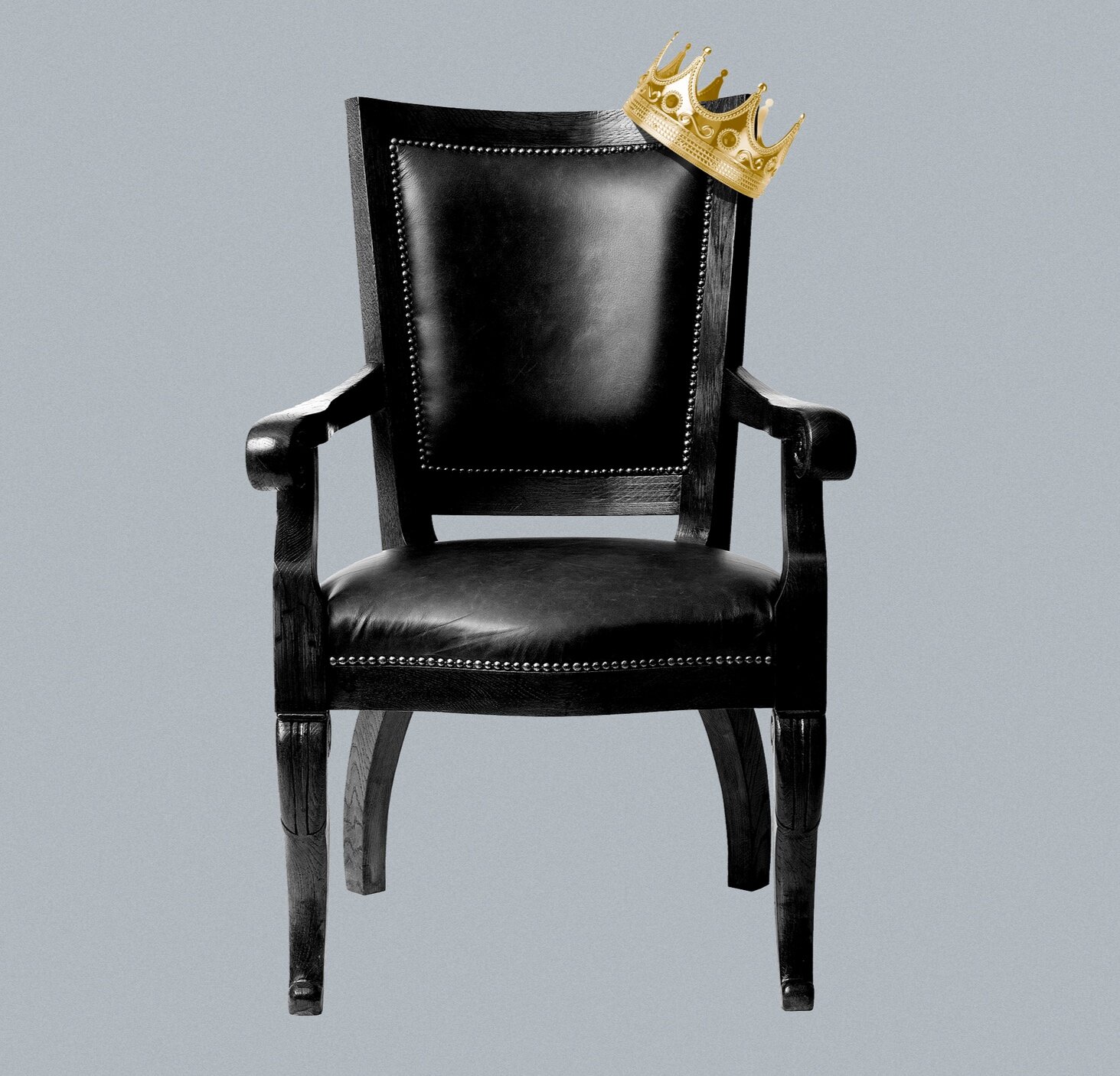 An image of a chair with a crown and a grey background added by artist Jim Cooke.