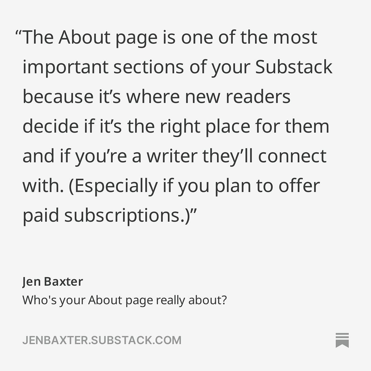 When I coach a new client during a Set Up and Grow Your Substack session, people always want to know if their About page should be more about themselves, about the newsletter, or a combination of both.
✍️
It's about your reader.
✍️
So, I did a deep d