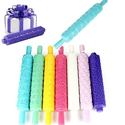 3 x Large Embossed Rolling Pin Patterned Diamonds Flowers and Lots of HeartsTexture Cake Decorating Pastry Tool S4 