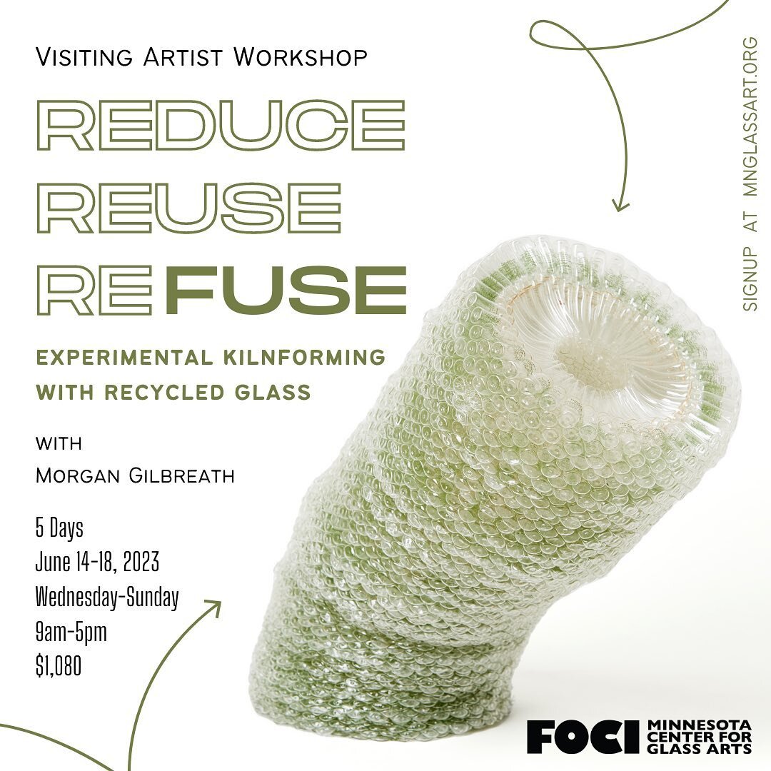 This June, I'll be teaching an experimental kilnforming workshop in Minneapolis at @focimcga !  Guided by technical slideshows and hands-on demonstrations, this all-levels class will use various types of recycled glass to fearlessly experiment with s