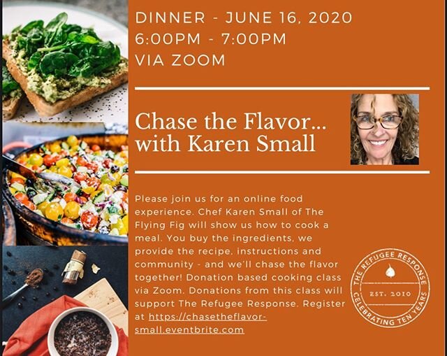Join Chef Karen next Tuesday, June 16th from  6-7pm for dinner! From your own kitchen you can cook like a pro for a good cause. Proceeds go to support our friends at @refugeeresponse & the important work they do in our community. Link in bio!
.
.