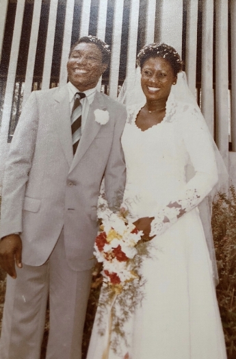 Oladeji and Olabisi Oloruntoba on their wedding day.