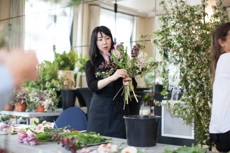 FlowerSchool New York Study Abroad in Holland mastering the hand-tied bridal bouquet