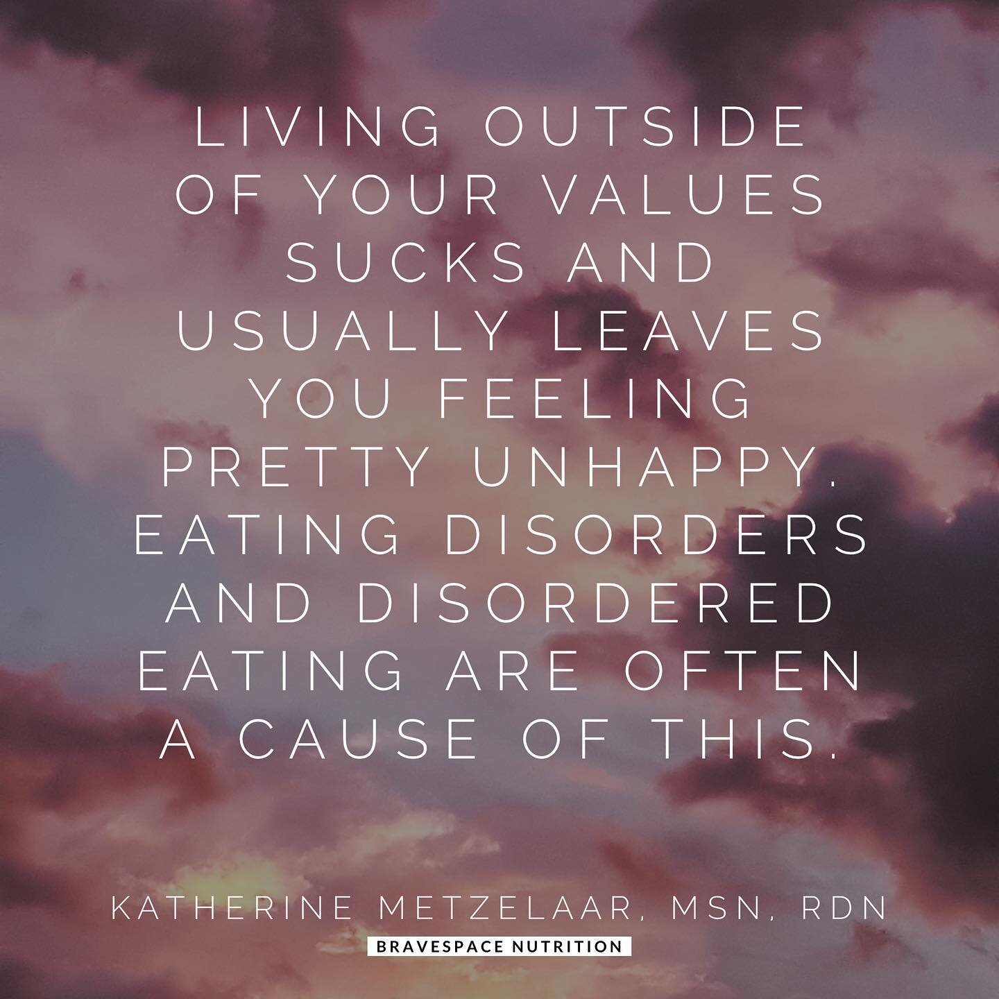 A key tenant of recovery is often taking a look and exploring your values as a human because for each one of us values will vary. And guess what the common theme is?⁣
⁣
The eating disorder and/or the disordered eating causes you to live outside of yo