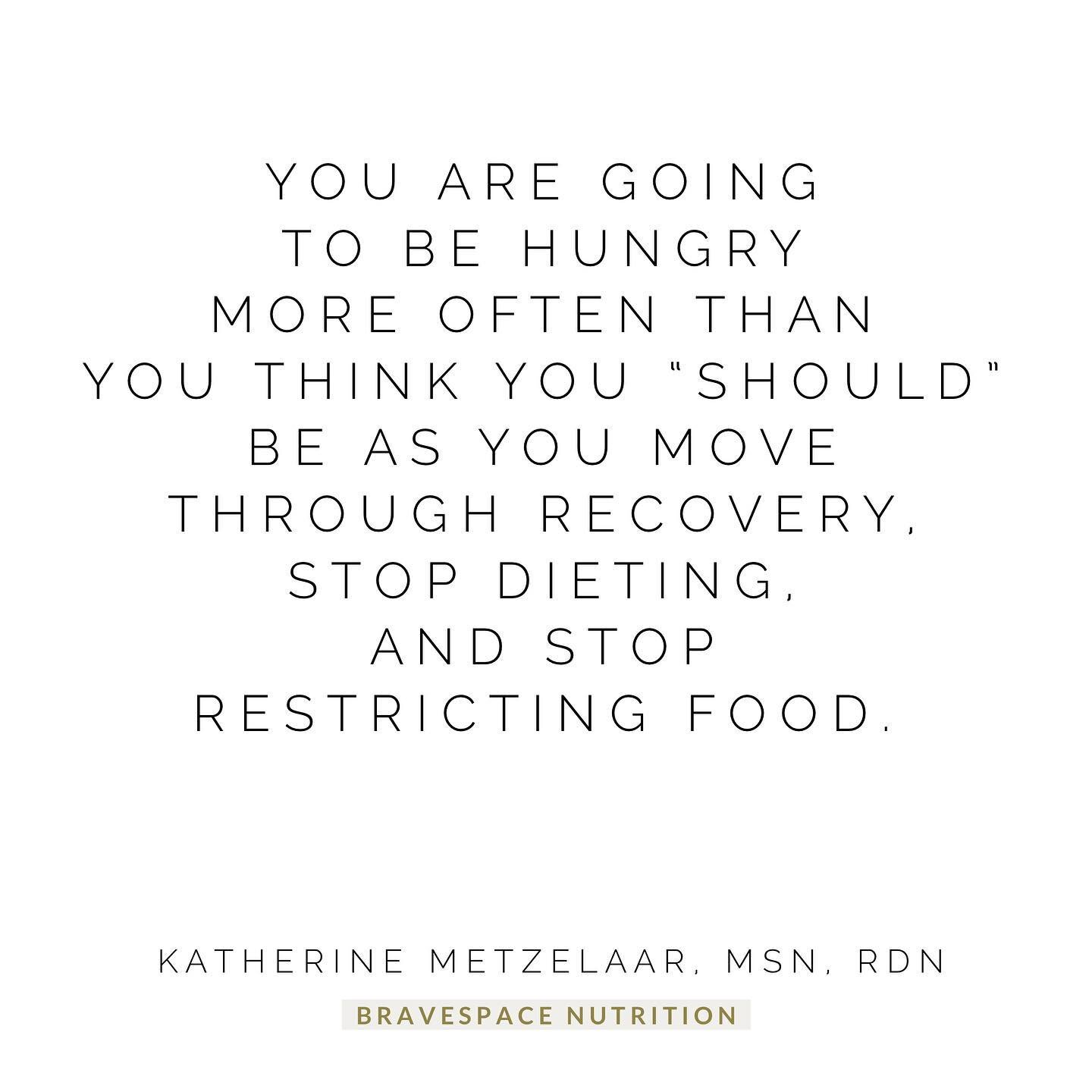 Your body is working hard to rebuild, repair systems, regulate hormone production, habituate to food/food groups, and so much more. Not to mention your body is learning to trust you after not having had access to food for some time. ⁣
⁣
Trust is buil