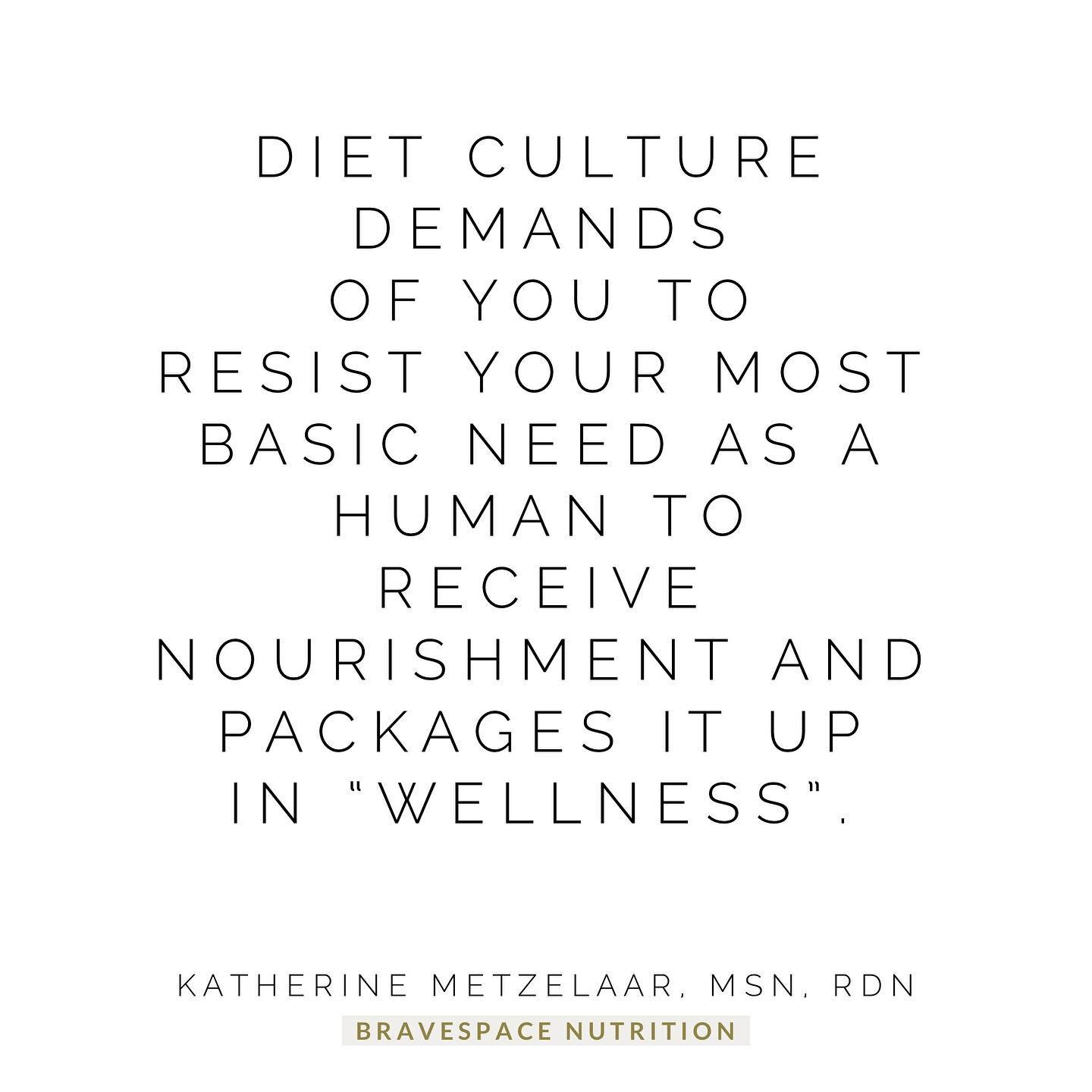 Diet culture, with its powerful rhetoric, will have you thinking that food is bad for you. It will package it up in some BS wellness presentation and say that it&rsquo;s &ldquo;good&rdquo; for you. But it&rsquo;s not. Eating less than what your body 