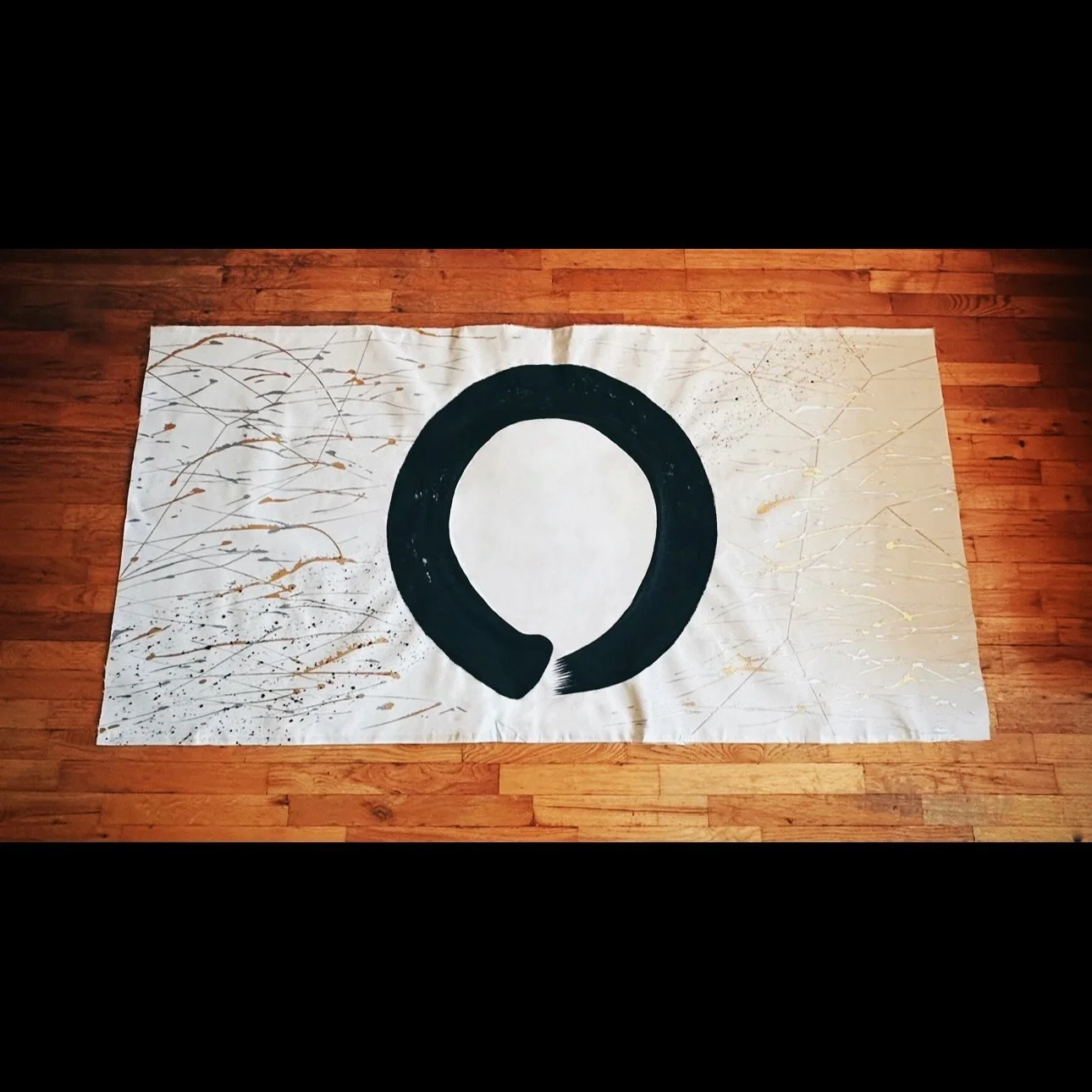 &ldquo;Stillness and Movement&rdquo;  Canvas 72x36&rdquo; 

A special large commissioned canvas created for a wonderful collector.

The enso represents stillness,
the thrown ink captures movement,
and the kintsugi-inspired lines reflect the beauty of