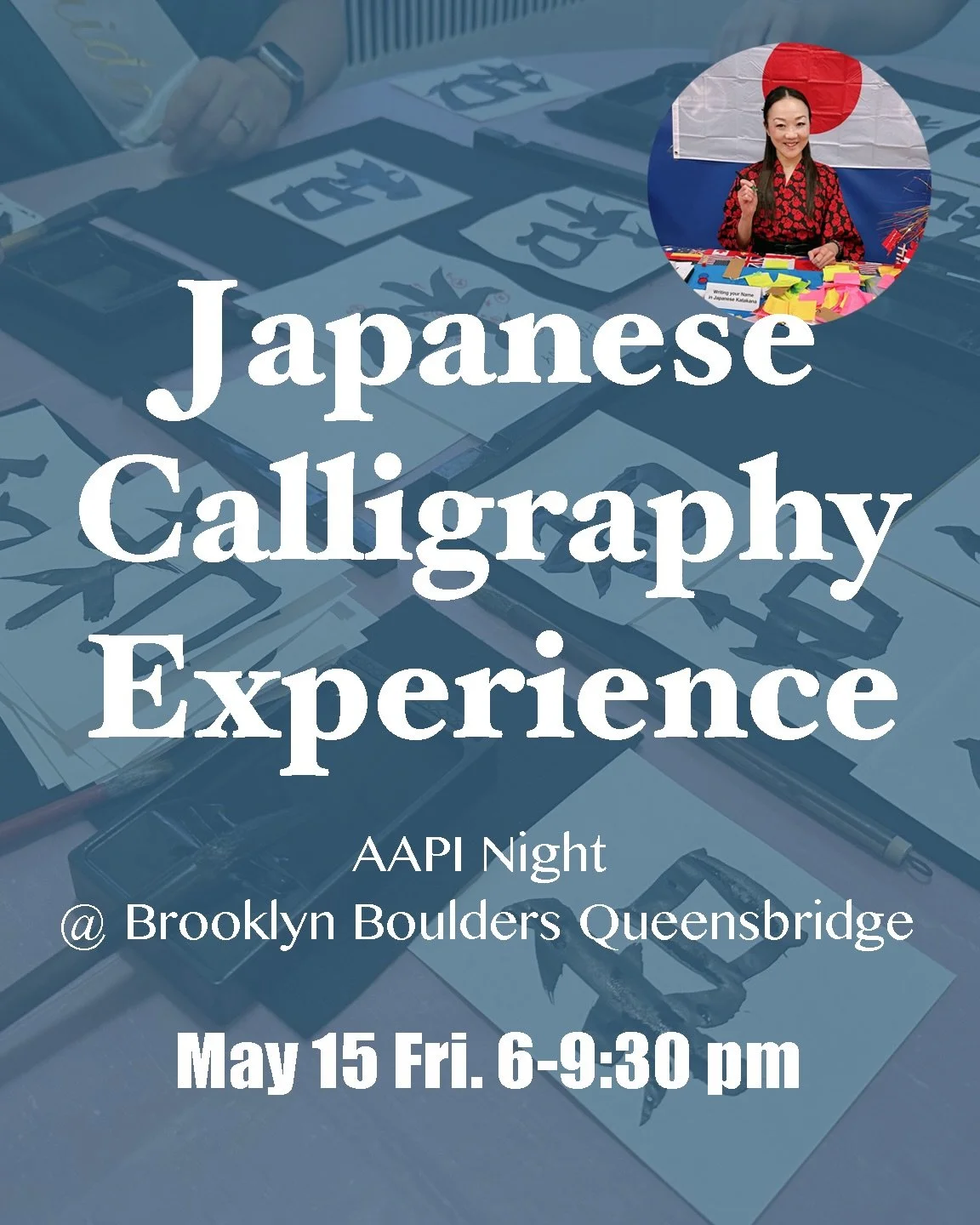 Japanese Calligraphy Experience with Seicho @seicho.shodo ✍🏻✨ 

Join me for a simple and fun Japanese calligraphy experience at AAPI Night at Brooklyn Boulders Queensbridge @brooklynbouldersnyc 
Choose a character you like and create your own small 