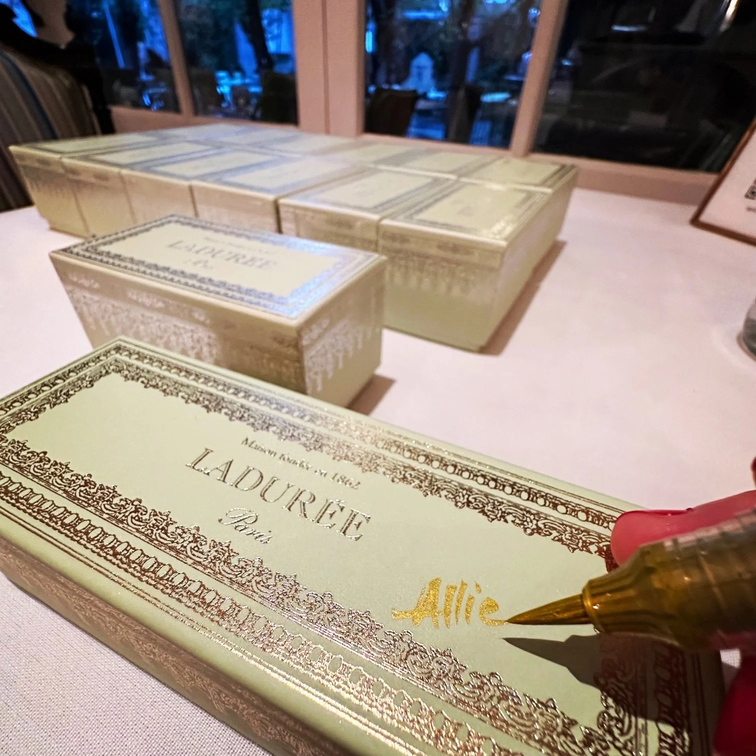 Live calligraphy at a beautiful bridal shower at Ladur&eacute;e SoHo yesterday✨
I personalized Ladur&eacute;e macaron boxes with each guest&rsquo;s name in gold✍🏻💫
Thank you so much for inviting me to be part of such a lovely celebration! Congratul