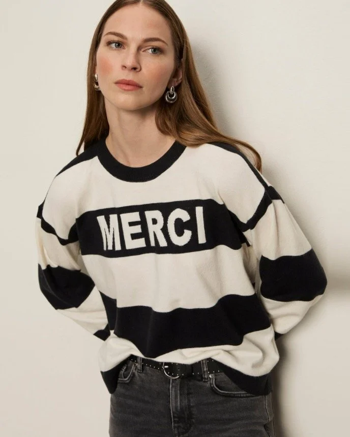 #RozSays the MERCI striped sweater from @sanctuaryclothing is saying it with gratitude. #seeyouatcoco #cocoanexperience #206bellevueavenue #uppermontclairnj #montclairnj #peace #love #fashion
