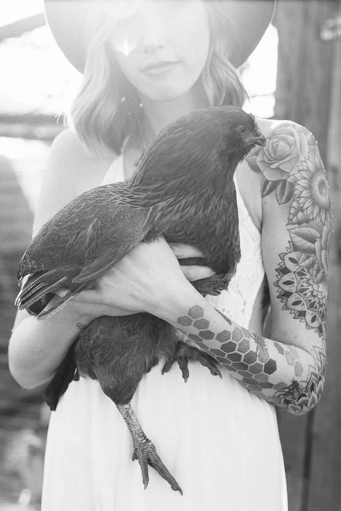Alternative Bride with Chicken | Farm Wedding