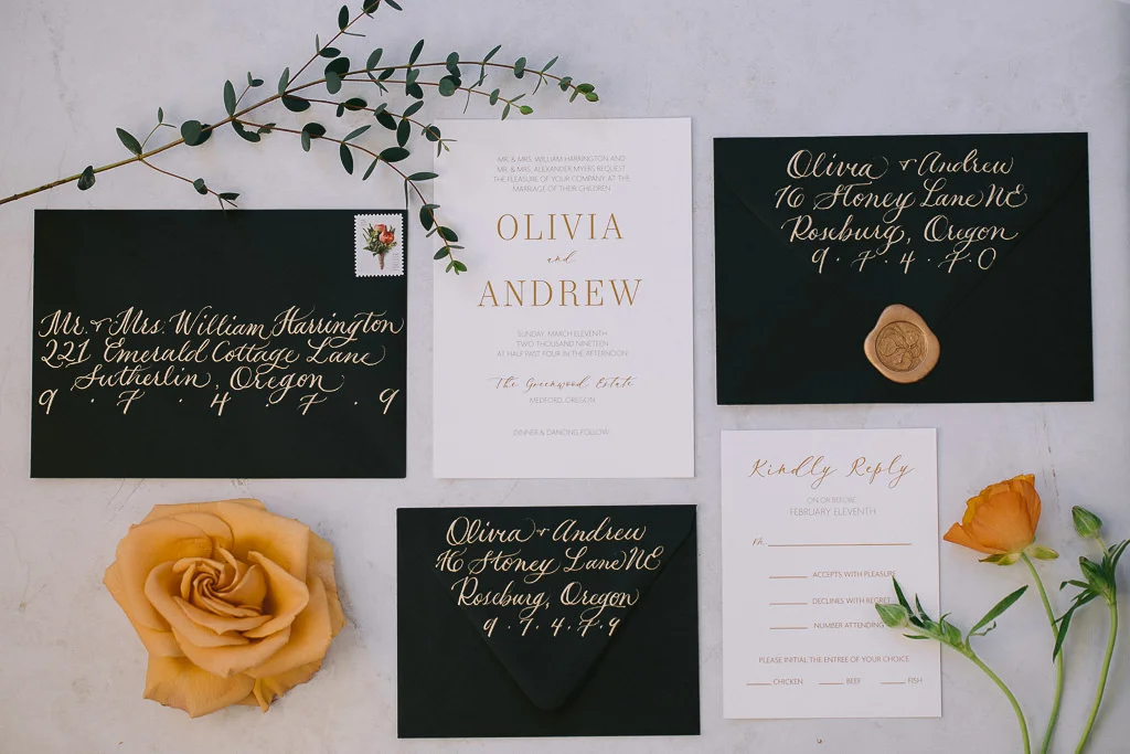 Wedding Invitation Suite | Gold Embossed