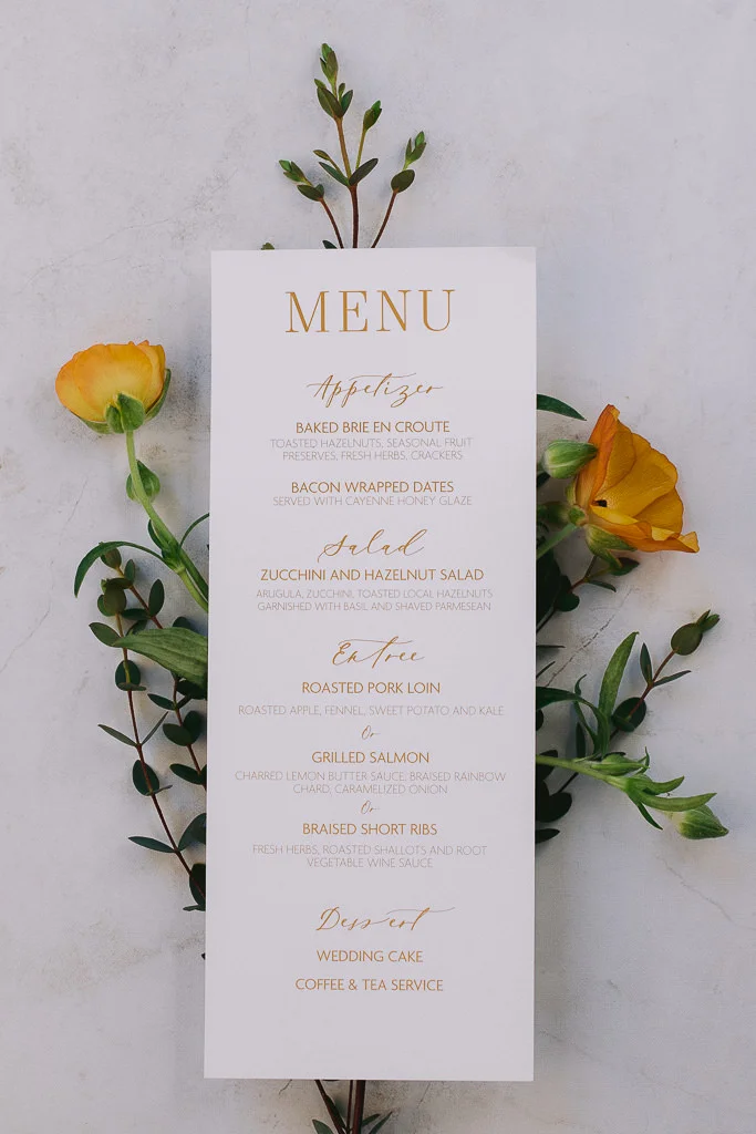 Wedding Menu | Gold Embossed Wedding Stationary