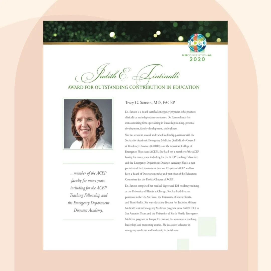 Dr. Tracy Sanson Awarded The Judith E. Tintinalli Excellence in Education Award