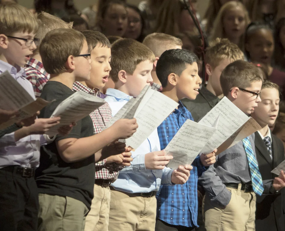 Elementary boys performing in an All-State Chorus Concert
