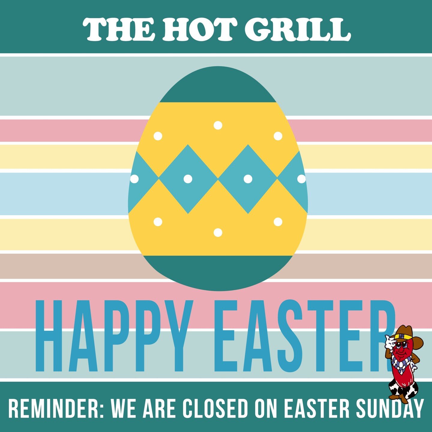 FROM ALL OF US AT THE HOT GRILL - A HAPPY EASTER TO ALL WHO CELEBRATE! 

REMINDER: The Hot Grill will be closed on Easter Sunday. 

Back at it for breakfast on Monday, April 1st at 9am (and that's no April fools!)

#thehotgrillofficial #thehotgrillcl