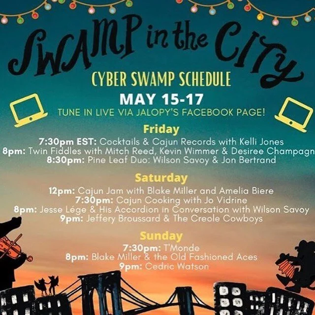 Hey everybody! Check out the @swampinthecity virtual festival happening THIS WEEKEND! We are excited to be involved in a few ways - our Saturday morning virtual jam will be happening the same time, but different place. Join us on the Jalopy Facebook 