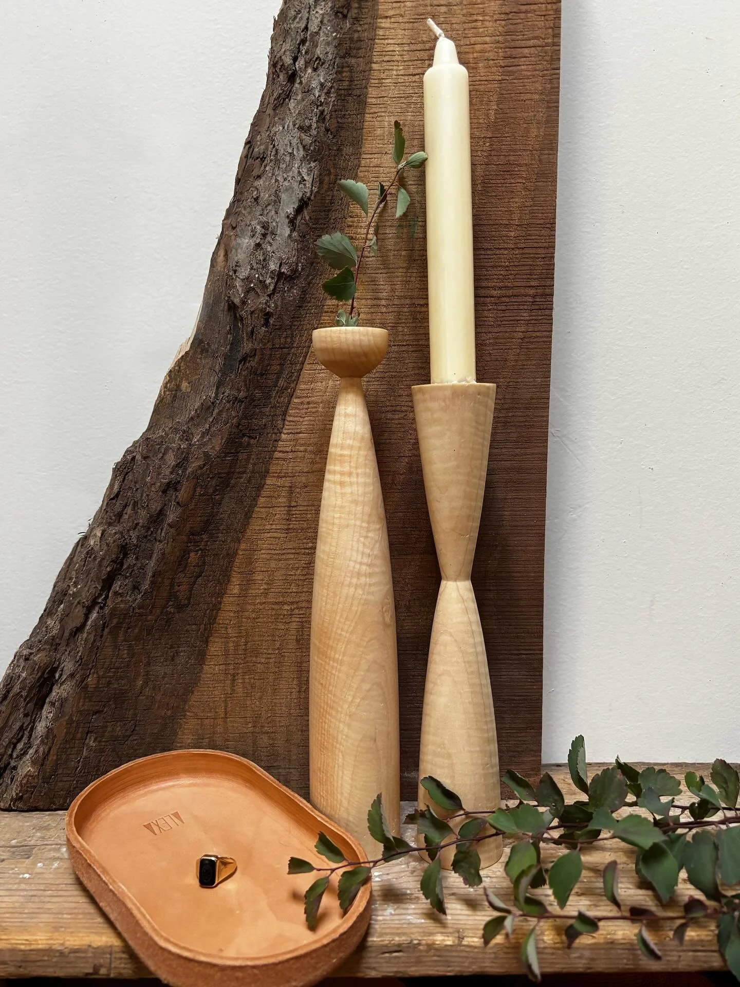 Putting together a little curated home gift set with @hollowandform who made this pretty pair of maple candlesticks.