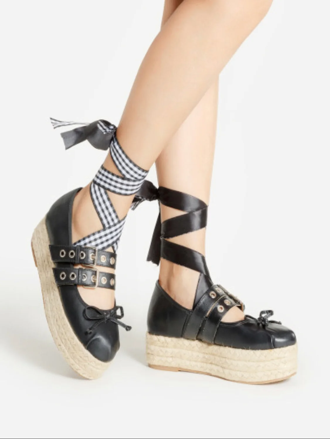 Bow Tie Platform Wedges Bow Tie Detail Asymmetry Design Woven Wedges