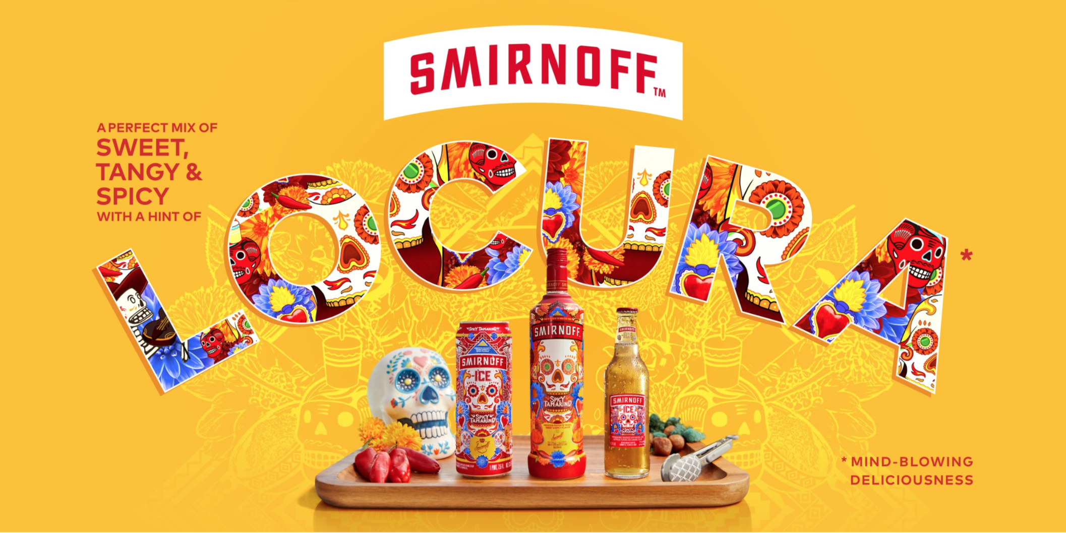 Smirnoff Spicy Tamarind // Locura Inspired by the bold flavors of traditional Mexican chili-laced tamarindo candy, Smirnoff Spicy Tamarind is unlike any other flavored alcohol. To help people understand what this sweet, tangy, and spicy drink tas