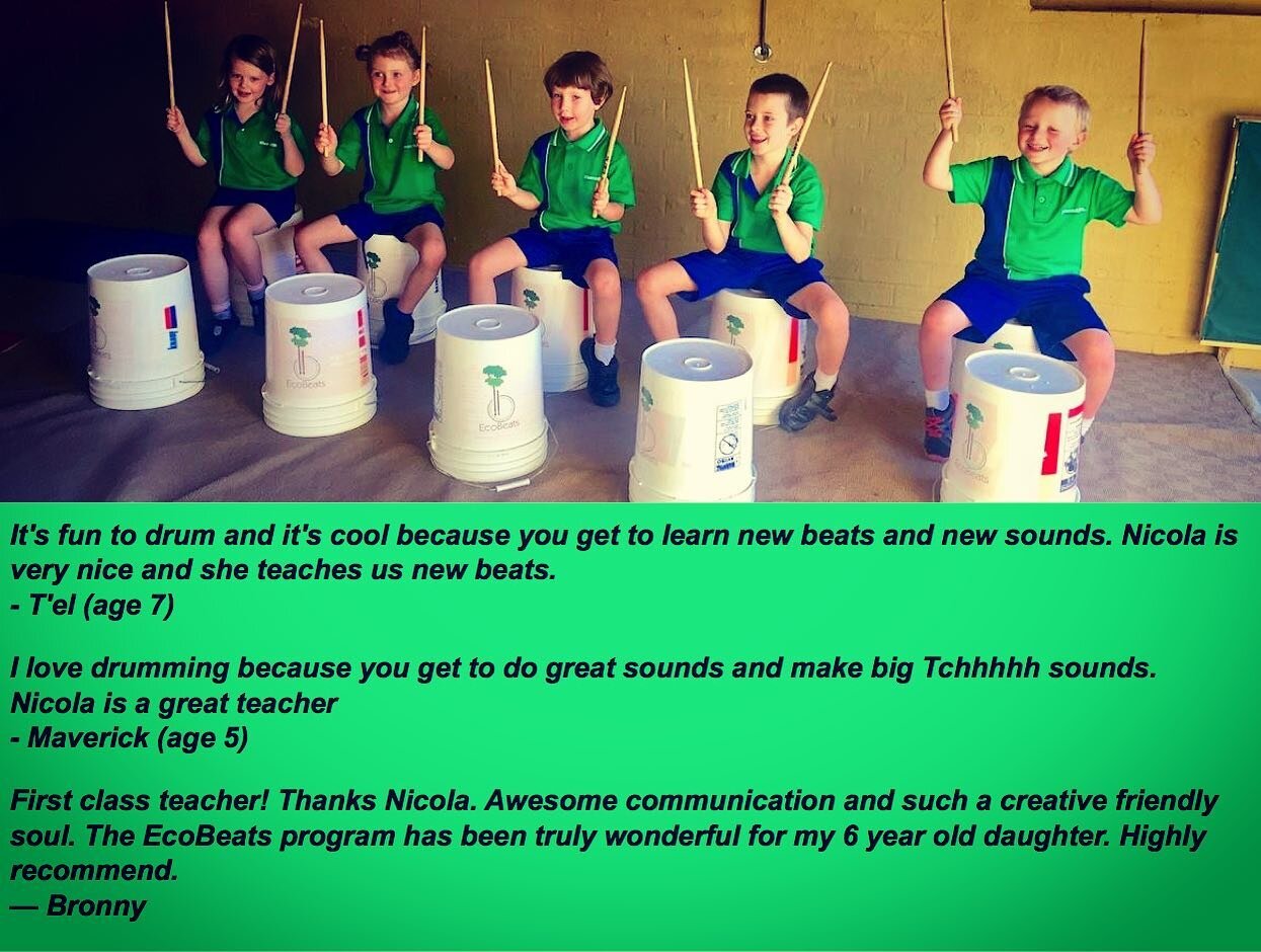 Here&rsquo;s what the folks are saying about the EcoBeats drumming. Thanks for your kind words! Next EcoBeats courses starting Oct 26 &amp; 27 Online and October 28 in Tweed Heads. Head to www.ecobeats.com.au/registrations to book now. #kids #learnto