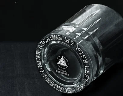 People who suffer from alcoholism are trapped in a vicious cycle. We want to raise awareness about this social problem by creating a glass that makes people think.