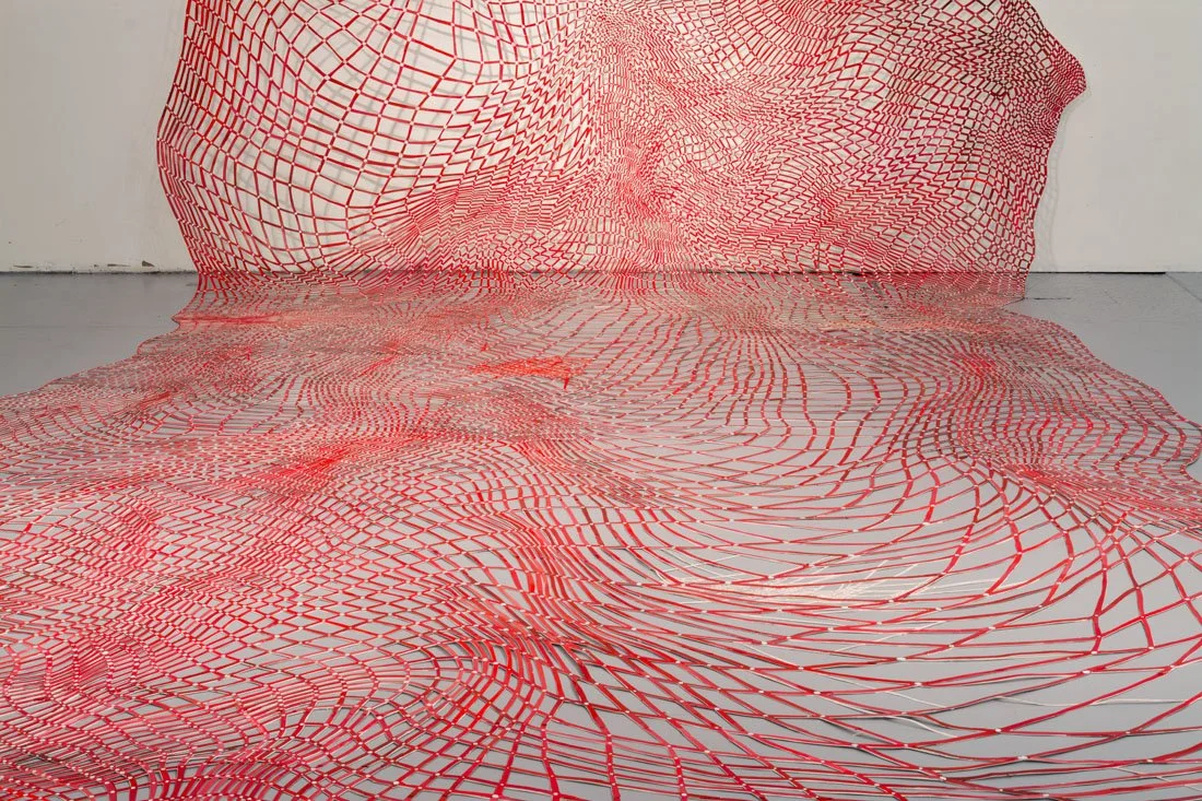  Muscle Net, 2014  acrylic paint, marker, paper  119” x 199” x 229” 